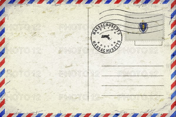 Massachusetts Boston Vintage Air Mail Envelope with Flag and Postmark