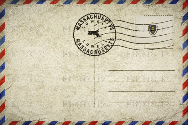 Massachusetts Lowell Vintage Air Mail Envelope with Flag and Postmark