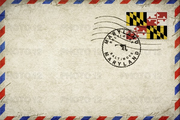 Maryland Baltimore Vintage Air Mail Envelope with Flag and Postmark