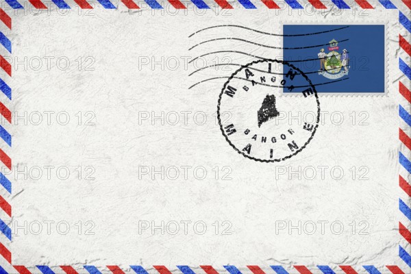 Maine Bangor Vintage Air Mail Envelope with Flag and Postmark