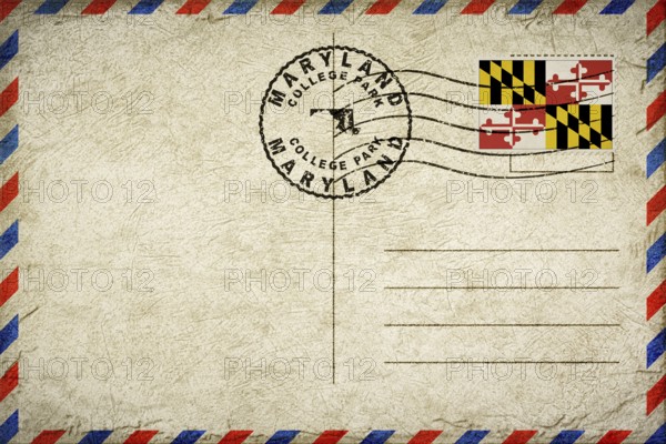 Maryland College Park Vintage Air Mail Envelope with Flag and Postmark