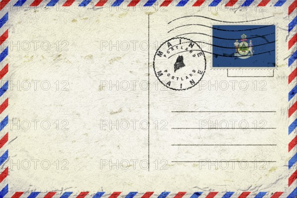 Maine Portland Vintage Air Mail Envelope with Flag and Postmark