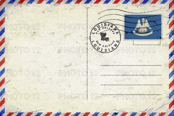 Louisiana New Orleans Vintage Air Mail Envelope with Flag and Postmark