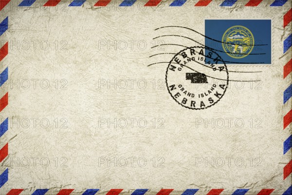 Nebraska Grand Island Vintage Air Mail Envelope with Flag and Postmark