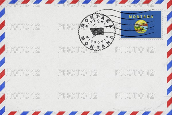 Montana Missoula Vintage Air Mail Envelope with Flag and Postmark