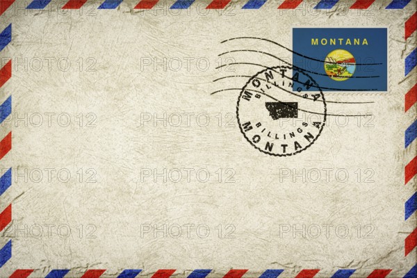 Montana Billings Vintage Air Mail Envelope with Flag and Postmark