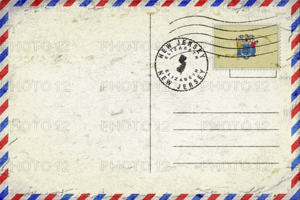 New Jersey Elizabeth Vintage Air Mail Envelope with Flag and Postmark