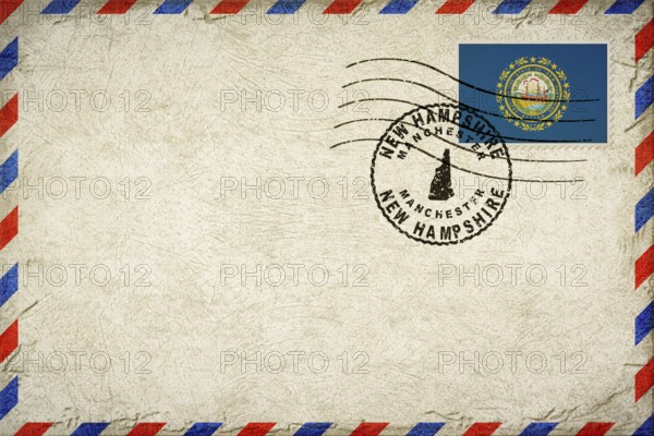 New Hampshire Manchester Vintage Air Mail Envelope with Flag and Postmark