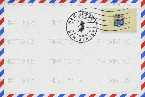 New Jersey Paterson Vintage Air Mail Envelope with Flag and Postmark