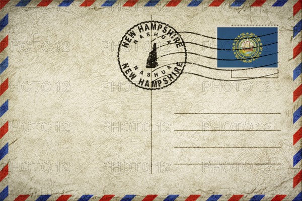 New Hampshire Nashua Vintage Air Mail Envelope with Flag and Postmark