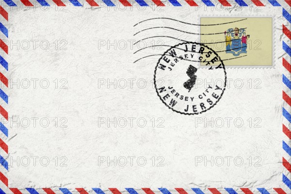 New Jersey Jersey City Vintage Air Mail Envelope with Flag and Postmark