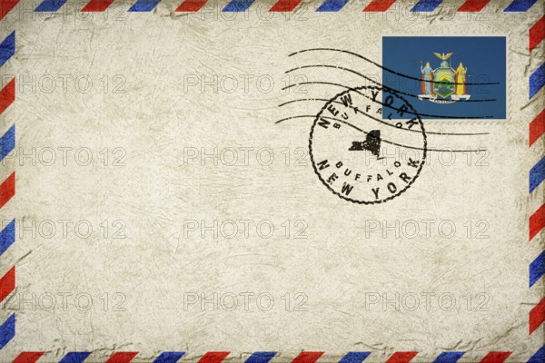 New York Buffalo Vintage Air Mail Envelope with Flag and Postmark