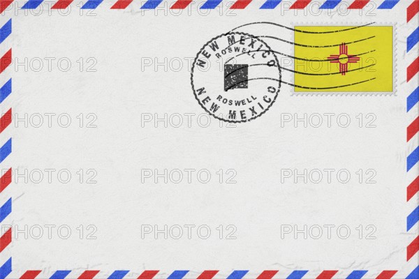 New Mexico Roswell Vintage Air Mail Envelope with Flag and Postmark
