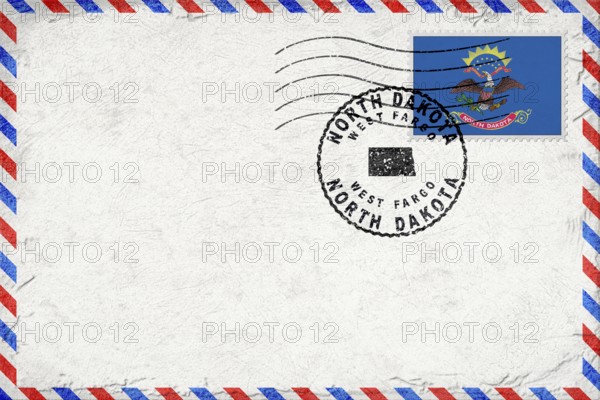 North Dakota West Fargo Vintage Air Mail Envelope with Flag and Postmark