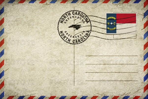 North Carolina Greensboro Vintage Air Mail Envelope with Flag and Postmark