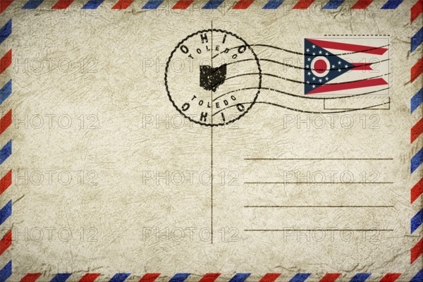 Ohio Toledo Vintage Air Mail Envelope with Flag and Postmark
