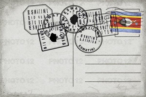 Eswatini Vintage Postcard with Flag Stamp and City Postmarks