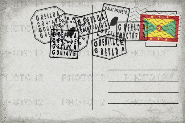 Grenada Vintage Postcard with Flag Stamp and City Postmarks