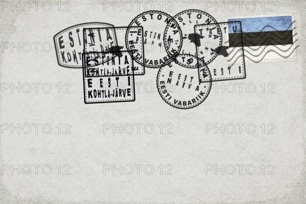 Estonia Vintage Postcard with Flag Stamp and City Postmarks