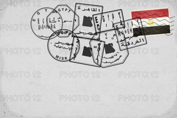 Egypt Vintage Postcard with Flag Stamp and City Postmarks