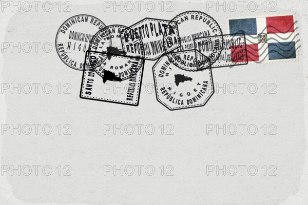 Dominican Republic Vintage Postcard with Flag Stamp and City Postmarks