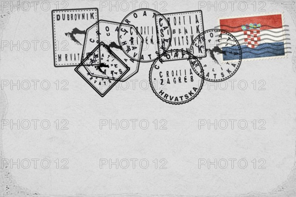 Croatia Vintage Postcard with Flag Stamp and City Postmarks