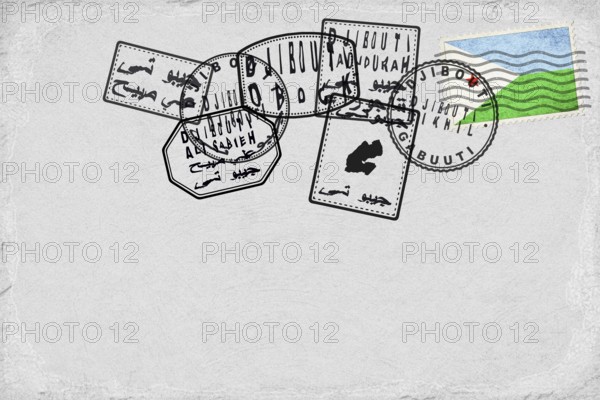 Djibouti Vintage Postcard with Flag Stamp and City Postmarks