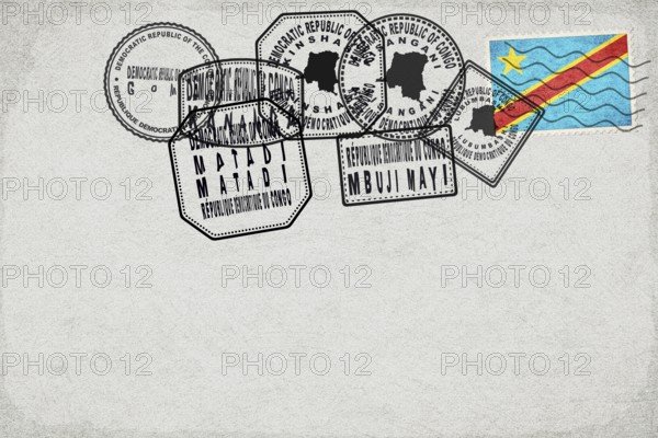 Democratic Republic of Congo Vintage Postcard with Flag Stamp and City Postmarks