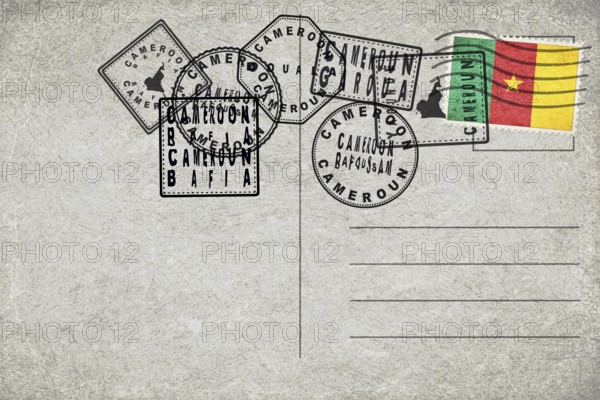 Cameroon Vintage Postcard with Flag Stamp and City Postmarks