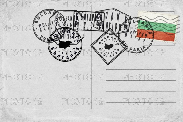 Bulgaria Vintage Postcard with Flag Stamp and City Postmarks