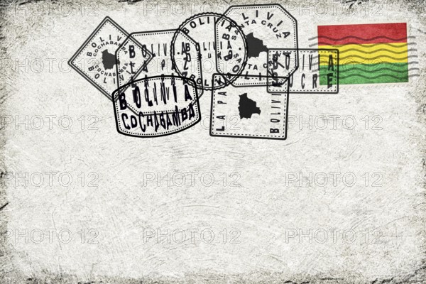 Bolivia Vintage Postcard with Flag Stamp and City Postmarks