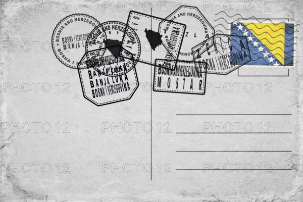 Bosnia and Herzegovina Sarajevo Vintage Postcard with Flag Stamp and City Postmarks