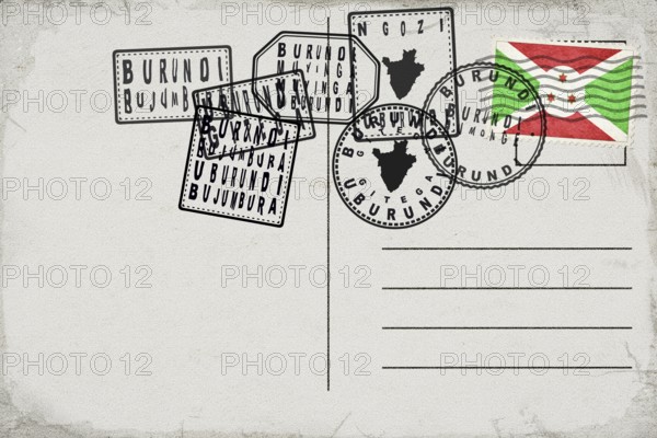 Burundi Vintage Postcard with Flag Stamp and City Postmarks