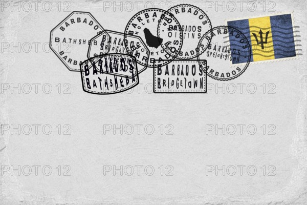 Barbados Vintage Postcard with Flag Stamp and City Postmarks