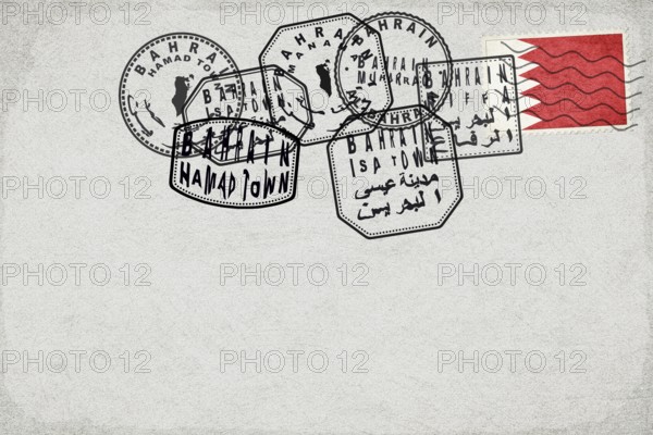 Bahrain Vintage Postcard with Flag Stamp and City Postmarks