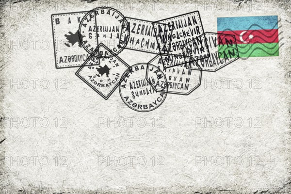 Azerbaijan Vintage Postcard with Flag Stamp and City Postmarks
