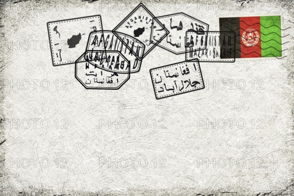 Afghanistan Vintage Postcard with Flag Stamp and City Postmarks