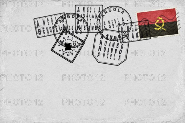 Angola Vintage Postcard with Flag Stamp and City Postmarks