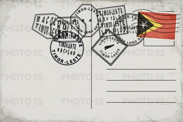 East Timor Vintage Postcard with Flag Stamp and City Postmarks