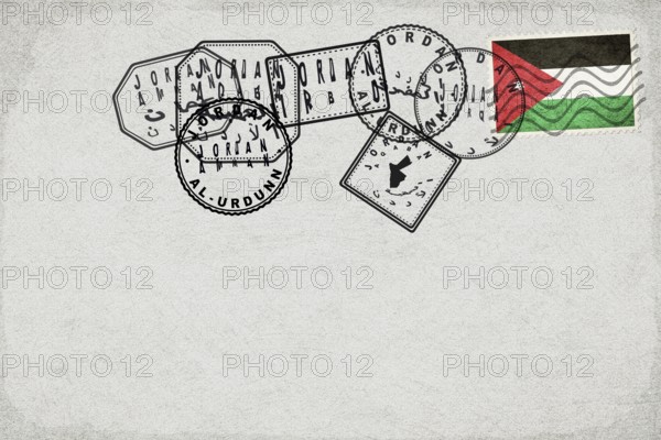 Jordan Vintage Postcard with Flag Stamp and City Postmarks