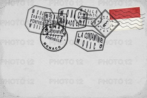 Monaco Vintage Postcard with Flag Stamp and City Postmarks