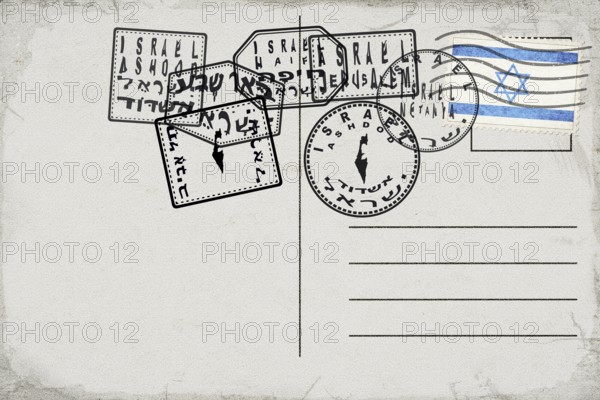 Israel Vintage Postcard with Flag Stamp and City Postmarks