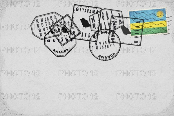 Rwanda Vintage Postcard with Flag Stamp and City Postmarks