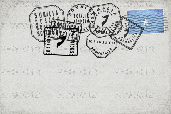 Somalia Vintage Postcard with Flag Stamp and City Postmarks