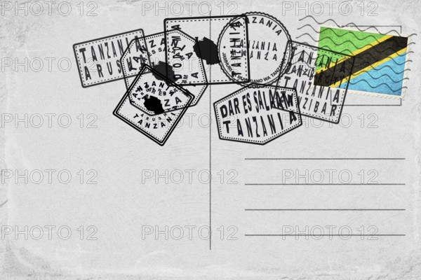 Tanzania Vintage Postcard with Flag Stamp and City Postmarks