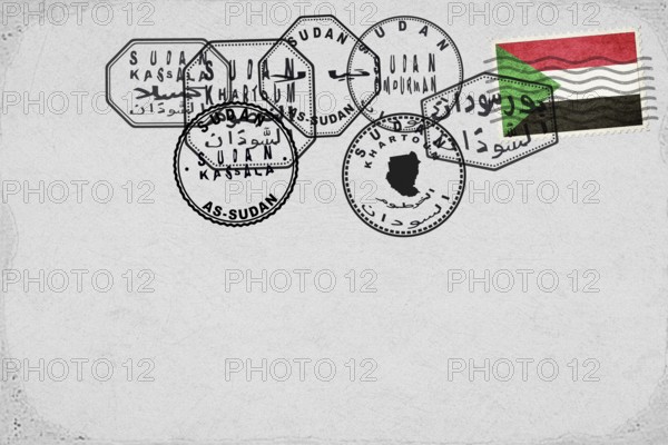 Sudan Vintage Postcard with Flag Stamp and City Postmarks