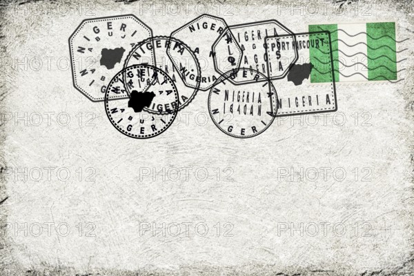 Nigeria Port Vintage Postcard with Flag Stamp and City Postmarks