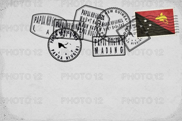 Papua New Guinea Vintage Postcard with Flag Stamp and City Postmarks