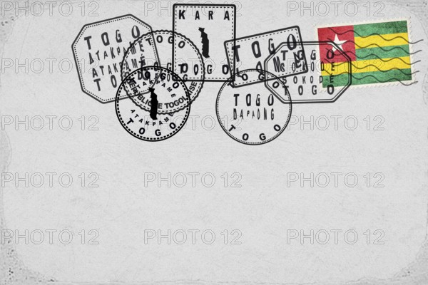Togo Vintage Postcard with Flag Stamp and City Postmarks