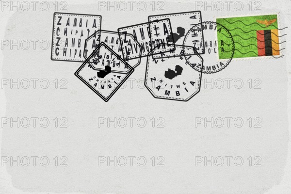 Zambia Vintage Postcard with Flag Stamp and City Postmarks